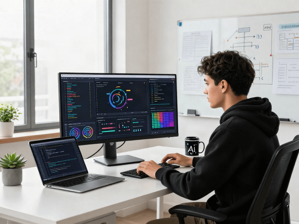 Analyzing data algorithms in a modern AI workspace with 18+ ai trends.
