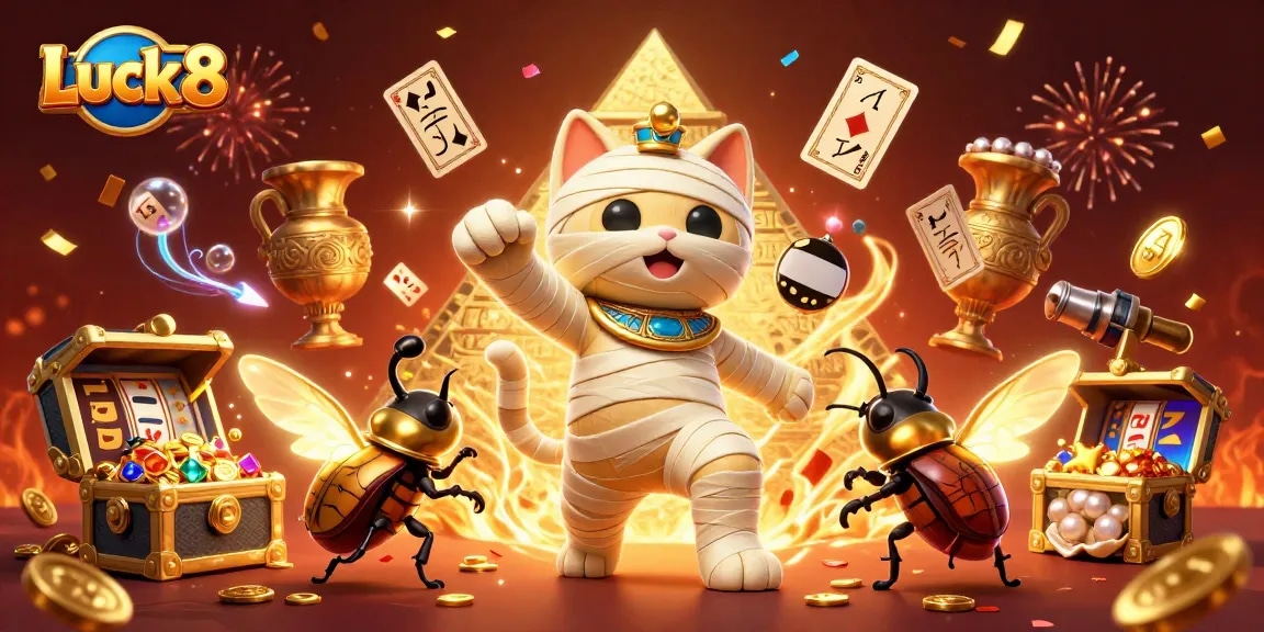 Experience the thrill of Luck 8 at an exciting casino scene with vibrant characters and rich gaming elements.