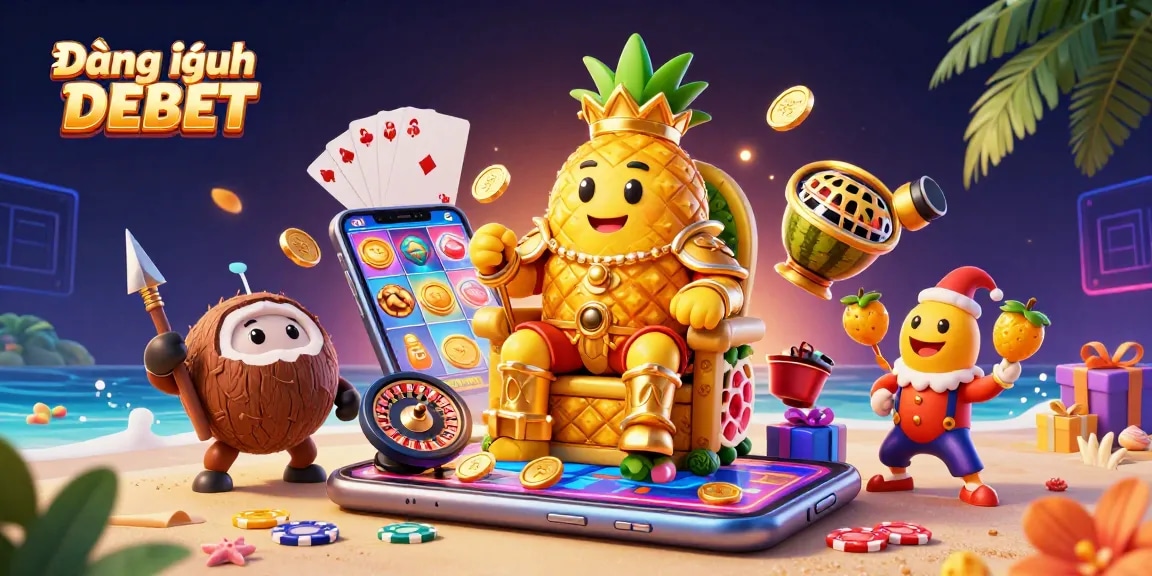 Play wins with Đăng nhập DEBET on a vibrant beach casino featuring unique characters and thrilling games.