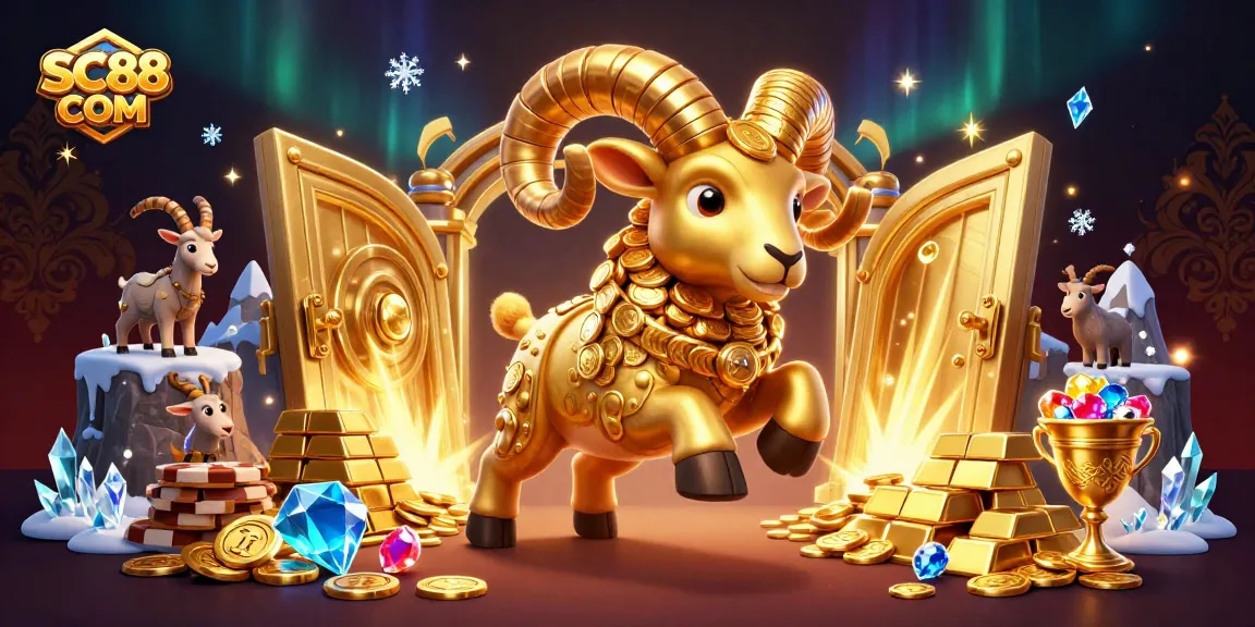 Engage with the excitement of SC88 COM as a golden ram embodies winning potential at a dynamic online casino scene.