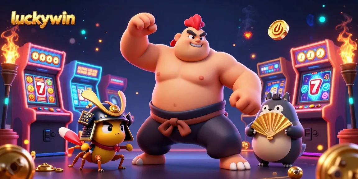 Engage in thrilling action at luckywin with a powerful sumo wrestler, fierce samurai cricket, and dynamic gaming elements.