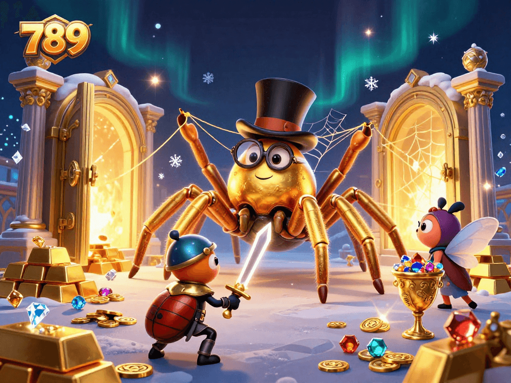 Engage in thrilling 789 casino adventures with a vibrant illustration of a golden tarantula and beetle knight.