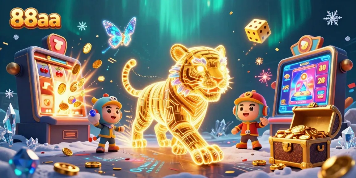 Experience the thrill of 88aa with a neon tiger in a vibrant digital casino landscape.