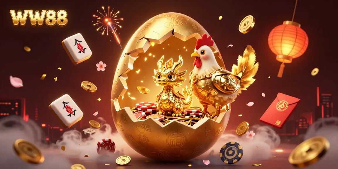 Experience WW88's thrilling adventure in a vibrant casino with golden dragons and poker chips.