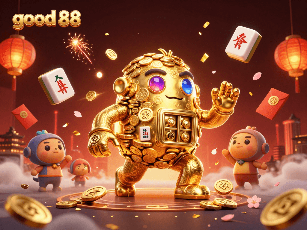 Experience thrilling action with good 88 through a vibrant casino scene featuring golden golems and mystical elements