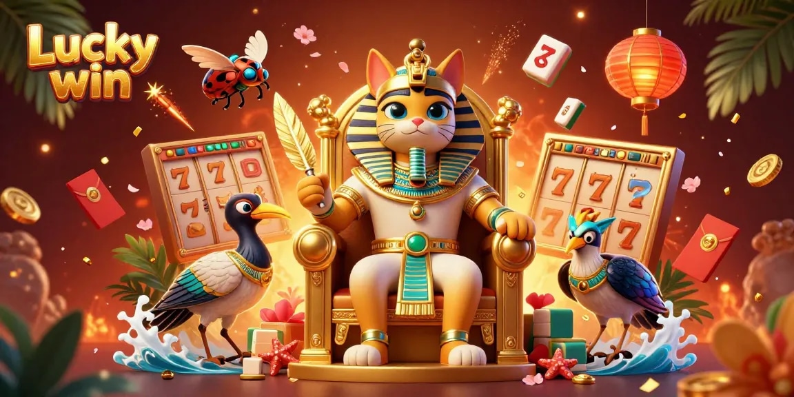 Spin the reels of Lucky win with vibrant slot visuals and energetic gaming atmosphere.
