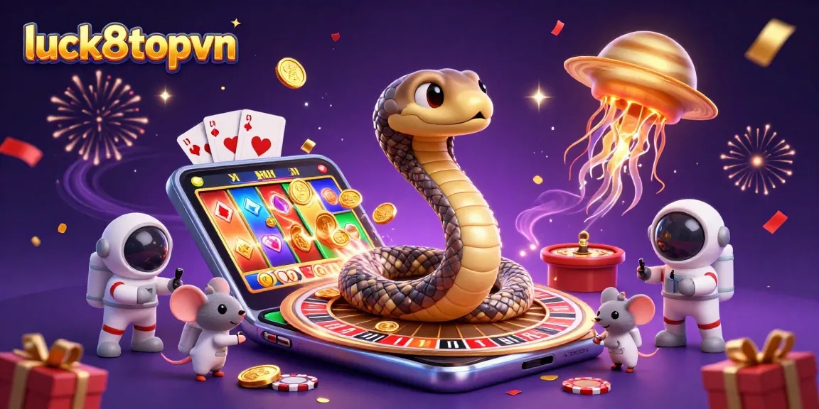 Experience the excitement of luck8topvn as astronaut mice bet on spinning reels in a cosmic casino.