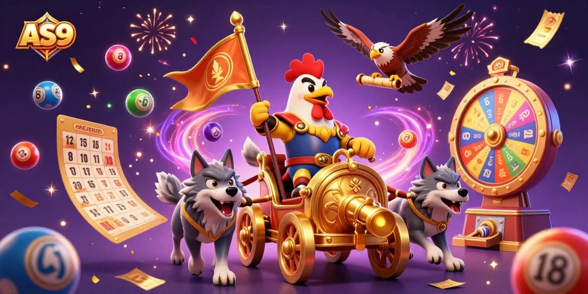 Experience the excitement of AS9 with a vibrant 3D casino scene featuring engaging gaming elements.