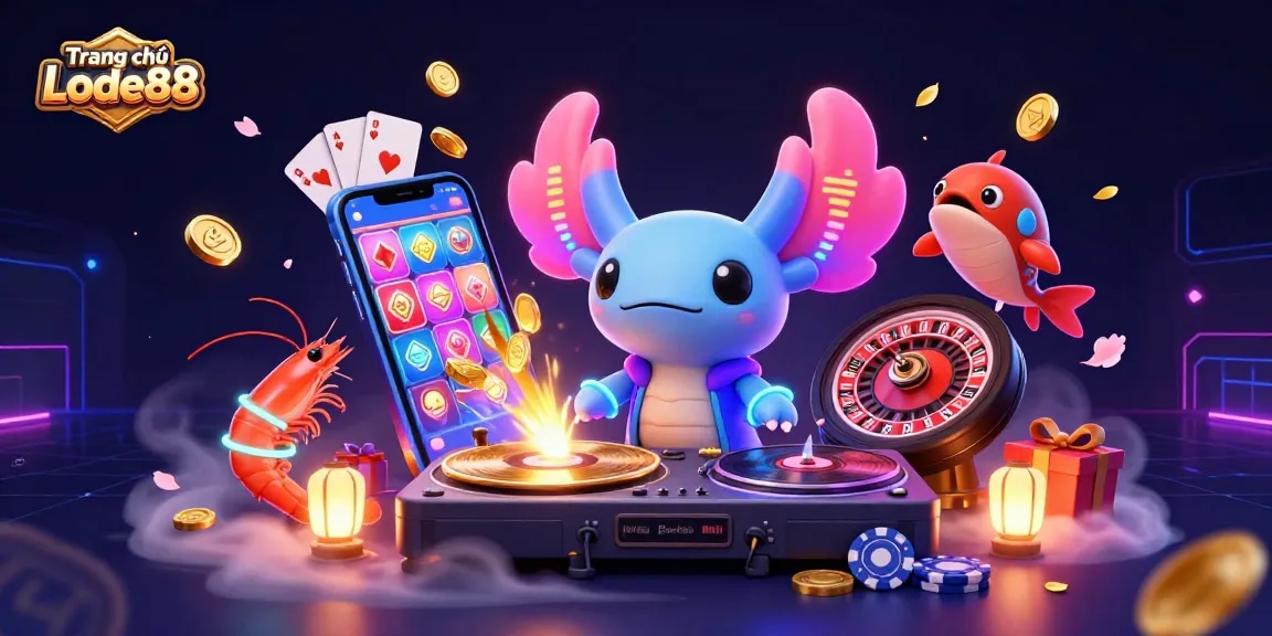 Engage with thrilling games at Trang chủ Lode88 through an exciting underwater casino scene featuring vibrant characters.