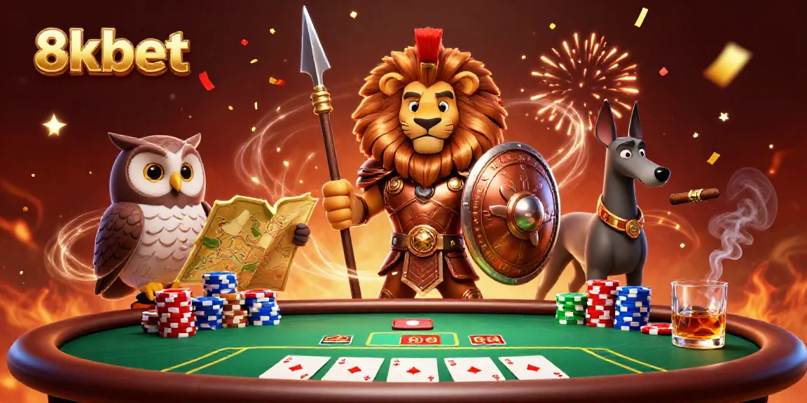 Experience thrilling poker action with 8xbet in a vibrant, engaging 3D casino illustration.