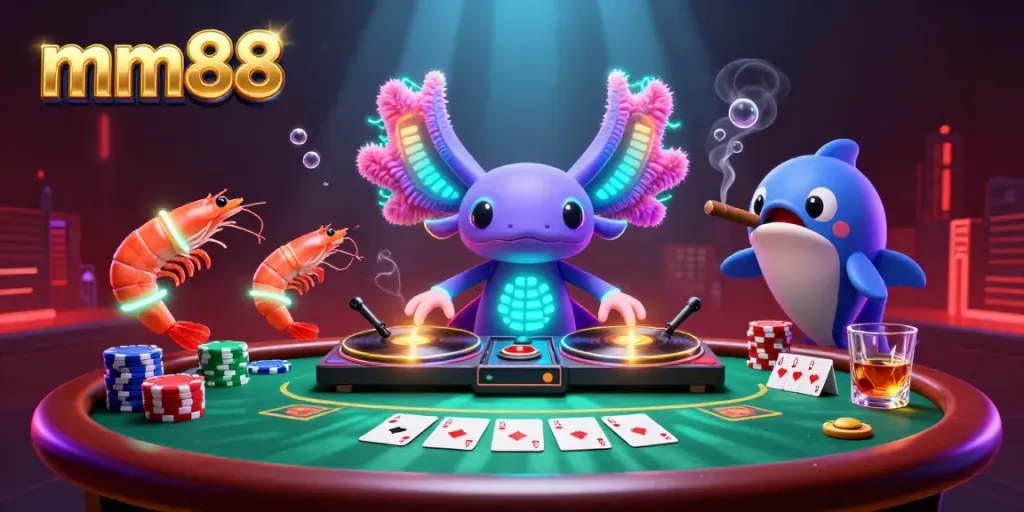Engage with exciting gaming action at mm88, featuring an energetic underwater casino scene.