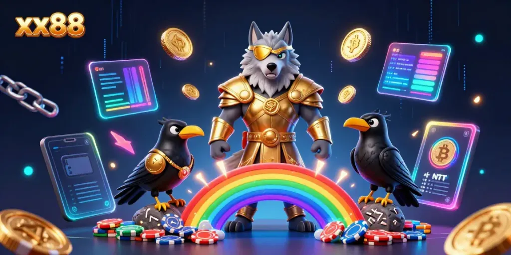 Engage in thrilling gameplay at xx88, featuring a captivating Norse mythology scene with Odin and casino elements.