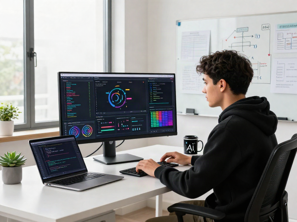 Analyzing data algorithms in a modern AI workspace with 18+ ai trends.