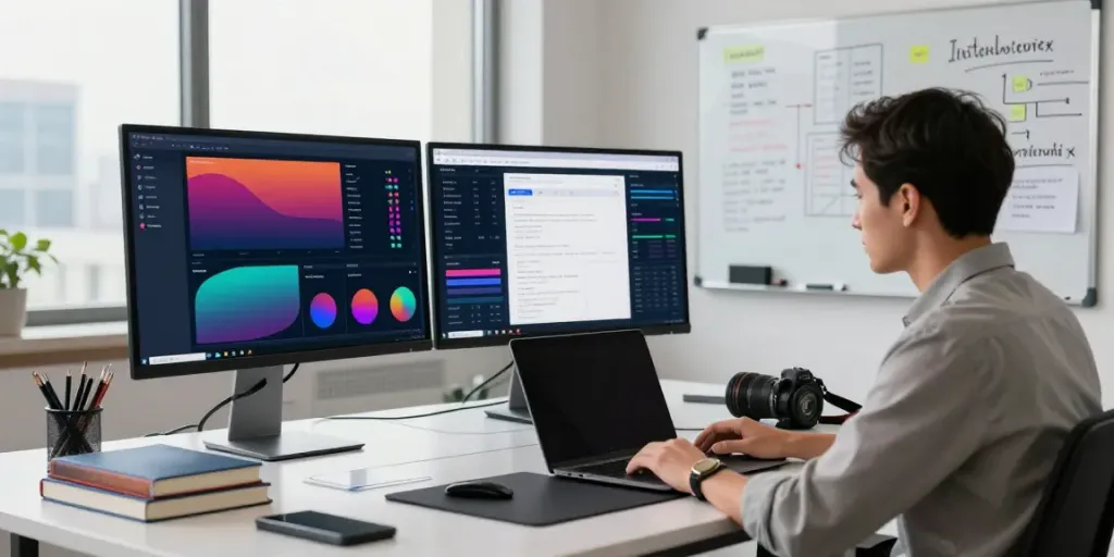 Content strategist analyzing SEO metrics in a modern marketing workspace focused on instant indexing.