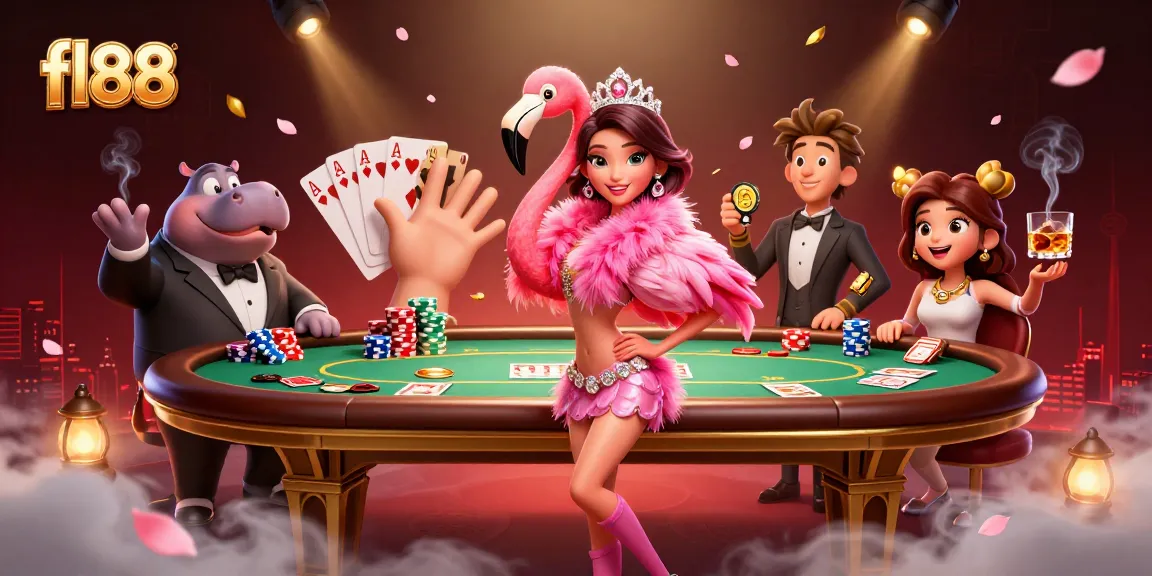 Experience high-stakes entertainment at fl88's vibrant casino, featuring playful characters and poker elements.