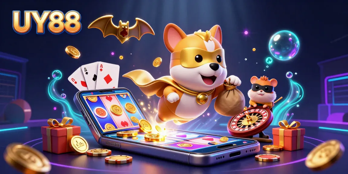 Engage with UY88 and immerse in the vibrant world of online casino gaming with captivating 3D illustration.