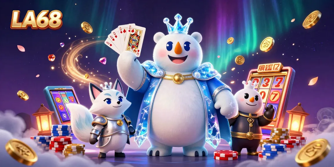 Experience thrilling jackpots with LA68's captivating gaming scene featuring vibrant characters and rich casino elements.