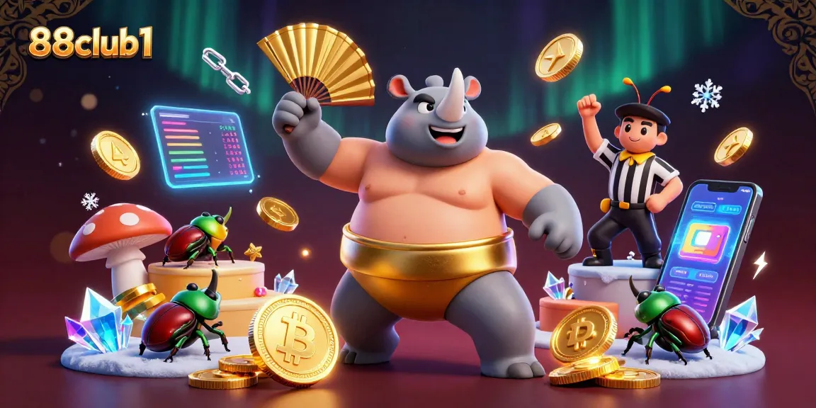 Experience the excitement of 88club1 with a vibrant 3D illustration showcasing thrilling gaming action and crypto elements.