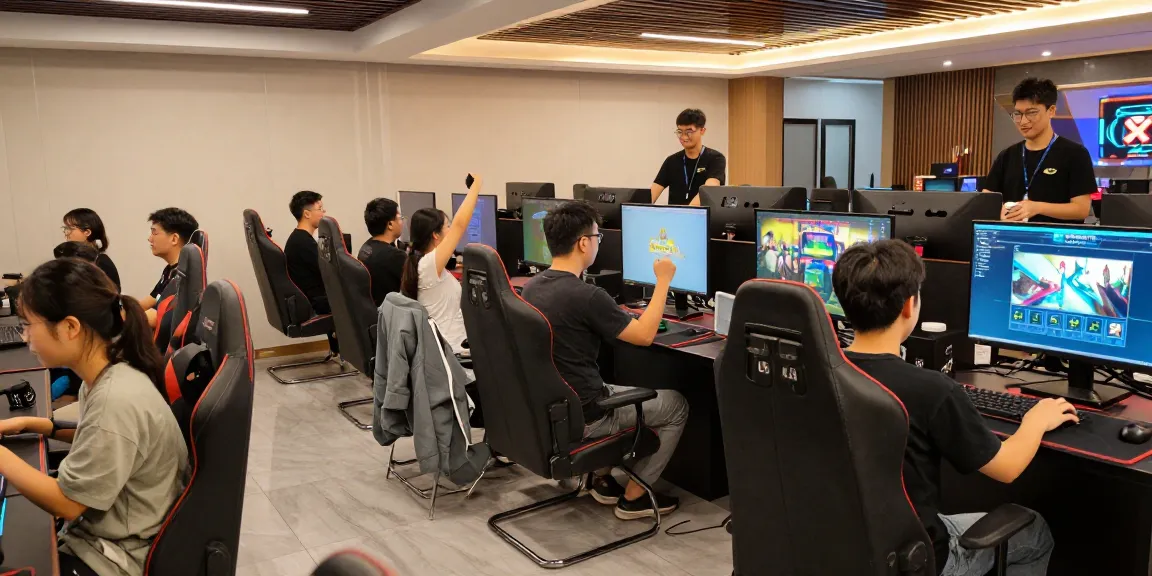 Customers enjoying LUCK8 bet games at a vibrant gaming center, trusted local provider.