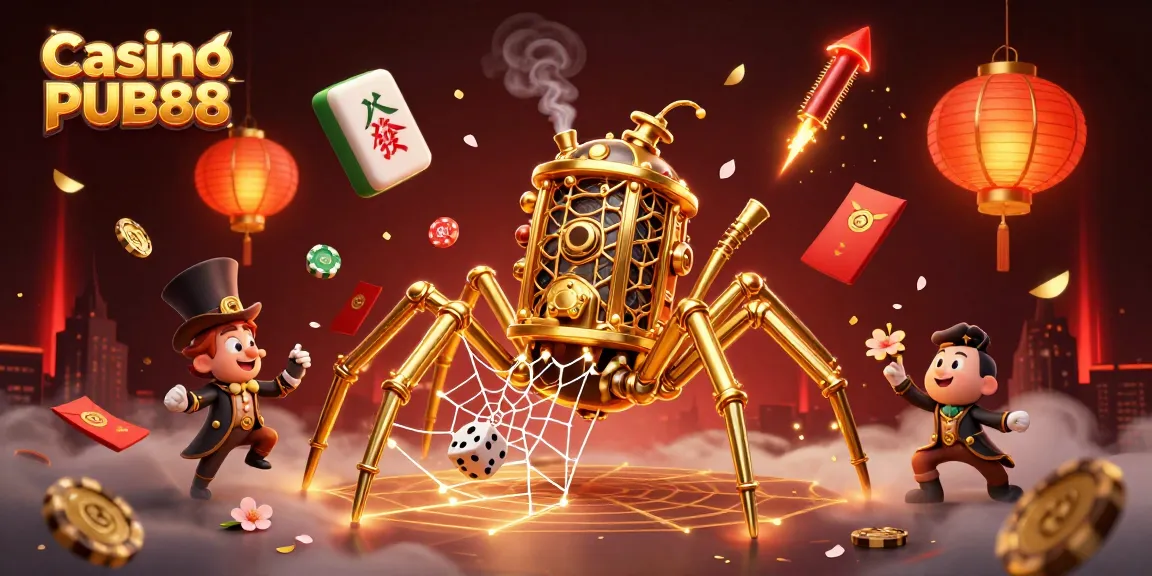 Experience Casino PUB88 with a vibrant scene of fun gaming elements and characters.