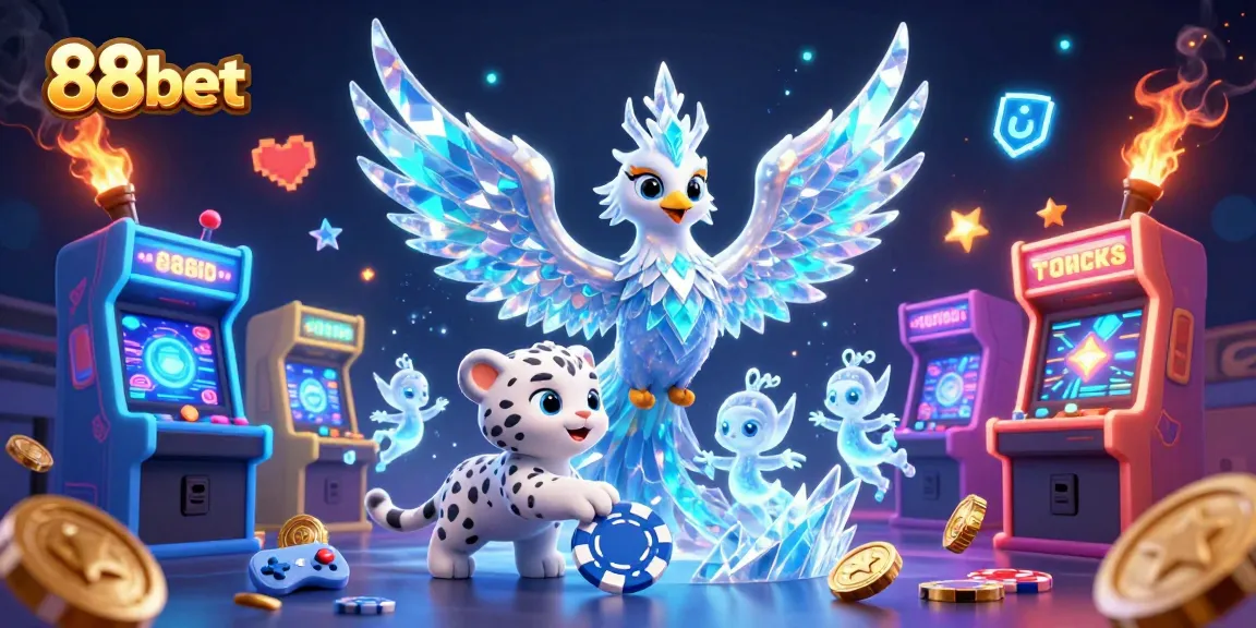 Engage with 88bet in an enchanting 3D fantasy casino scene filled with vibrant gaming elements.
