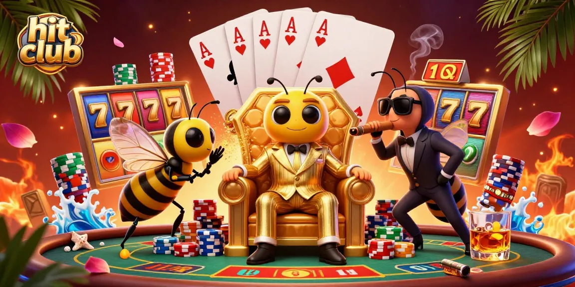 Engage with hit club's thrilling casino scene featuring a bumblebee mob boss in an opulent throne room.