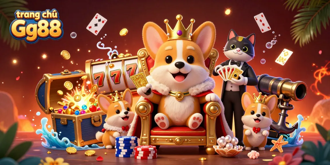 Engage in thrilling experiences at trang chủ Gg88 with a royal corgi amidst vibrant casino elements.