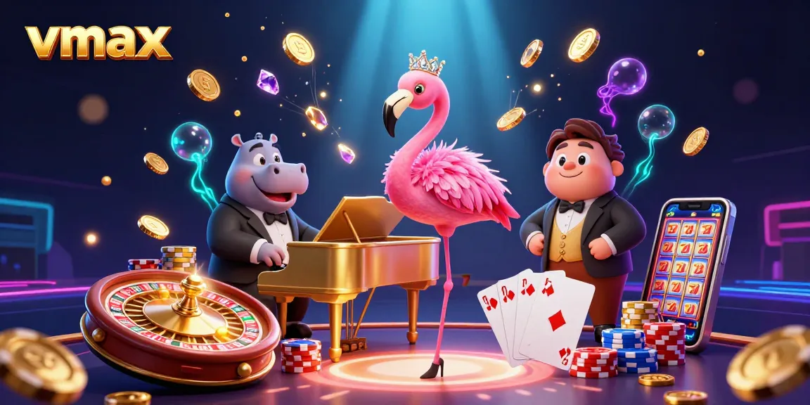 Experience vmax with a vibrant casino scene featuring a singing flamingo and thrilling game elements.