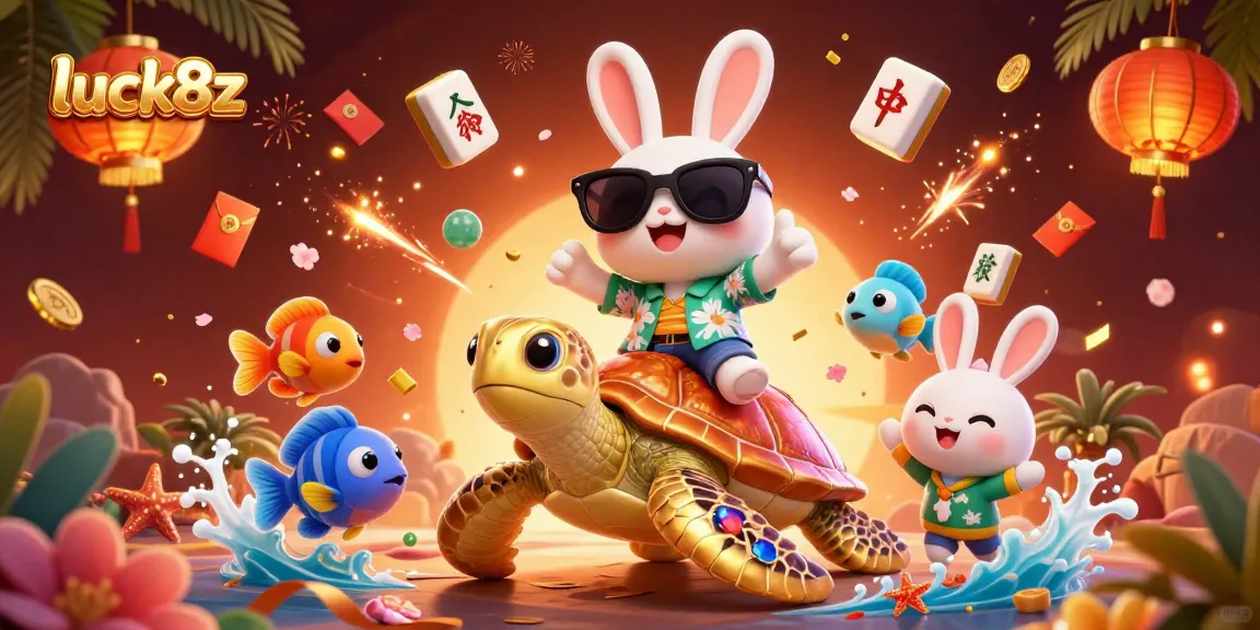 Experience thrilling gaming moments with luck8z as the lucky rabbit celebrates big wins on a golden sea turtle.