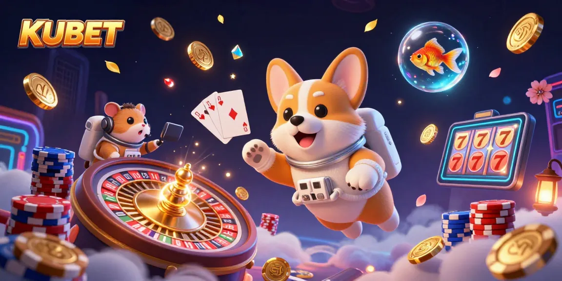 KUBET enhances gaming with a lively 3D scene showcasing an astronaut corgi in a space station casino